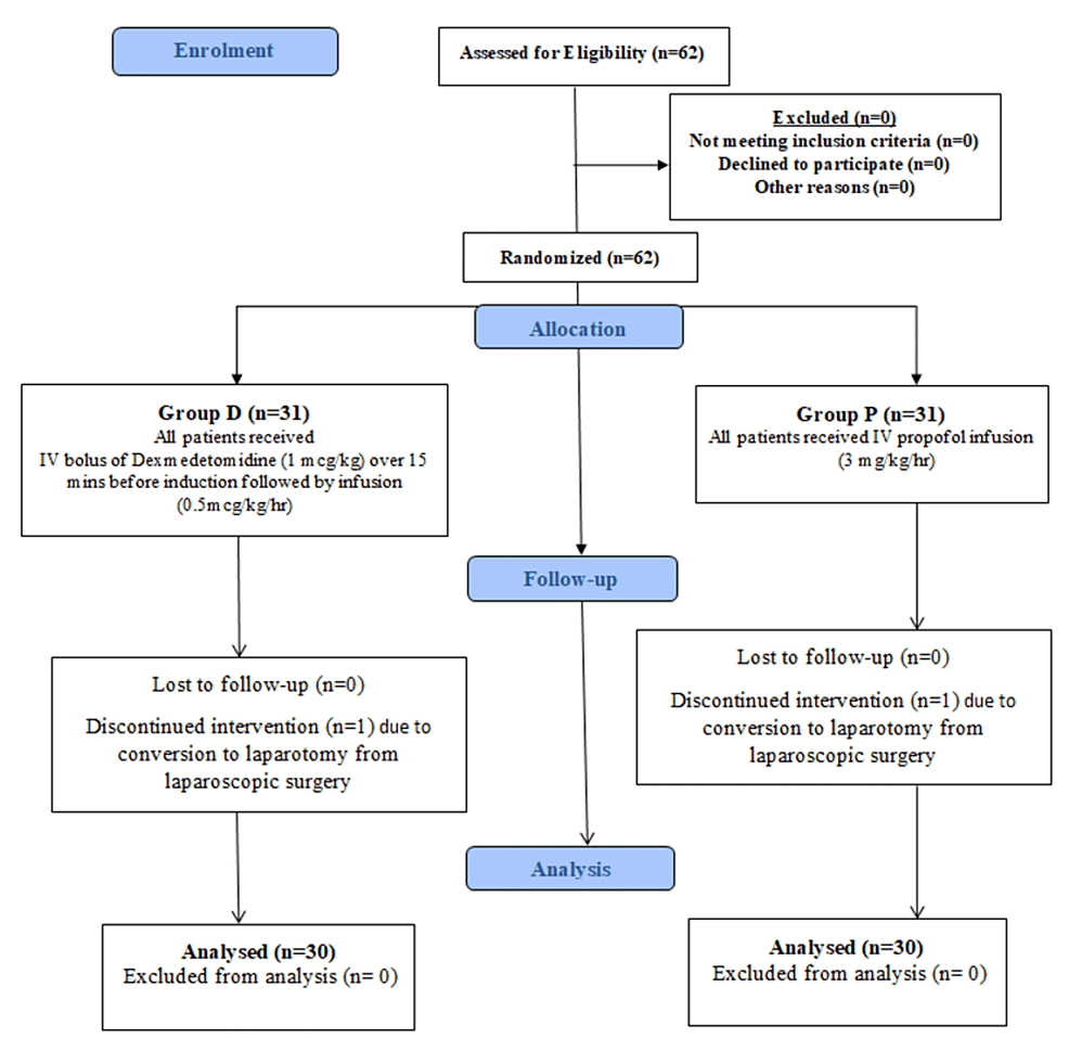 A Comparative Study of Fixed-Dose Dexmedetomidine and Propofol Infusions on Intraoperative Desflurane Consumption During Bispectral Index-Guided Laparoscopic Surgeries: A Randomized Controlled Study – Cureus