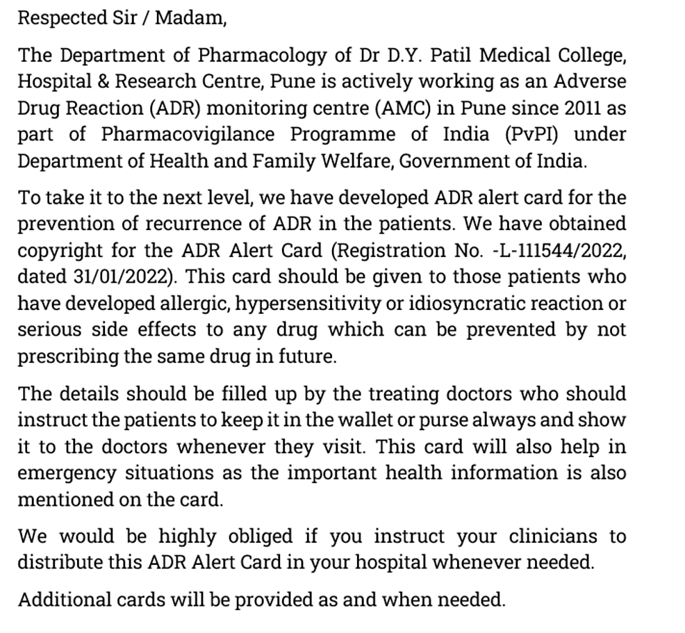 Evaluation of the Effectiveness of the Adverse Drug Reaction Alert Card ...