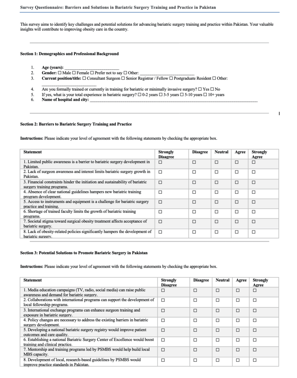 Bridging the Gap: Addressing Barriers in Bariatric Surgery Training in Pakistan  Cureus