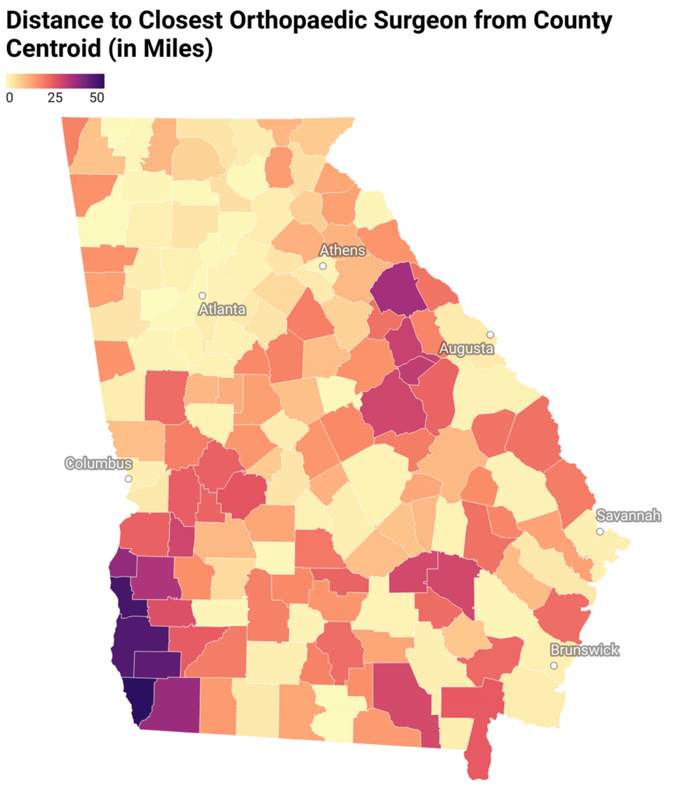 Geospatial Analysis of Orthopedic Workforce Distribution Across Georgia