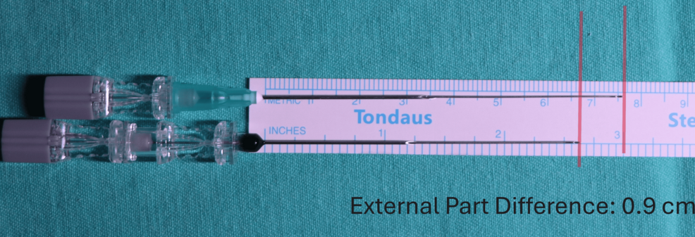 Comparison-of-the-standard-introducer-and-the-syringe-hub-introducer-configurations-demonstrating-the-reduction-in-external-part-(hub)-length-and-the-resulting-increase-in-effective-spinal-needle-working-length.