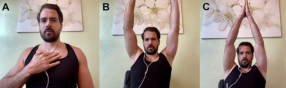 A:-Palpation-of-Clavicular-Region.-B:-Abduction-of-Arms.-C:-Overhead-Arm-Clap.