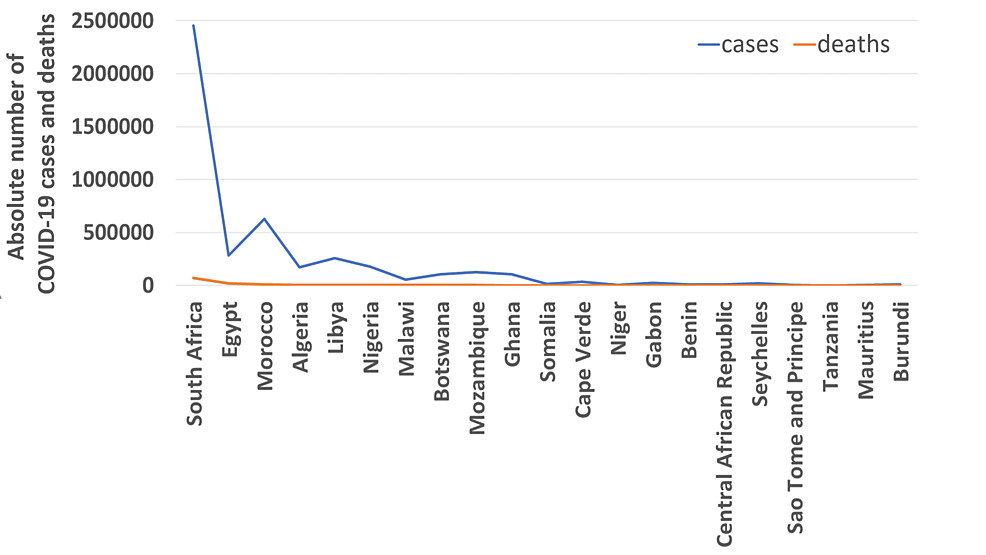 Line-graph-of-COVID-19-case-and-death-of-the-twenty-one-African-countries-studied.