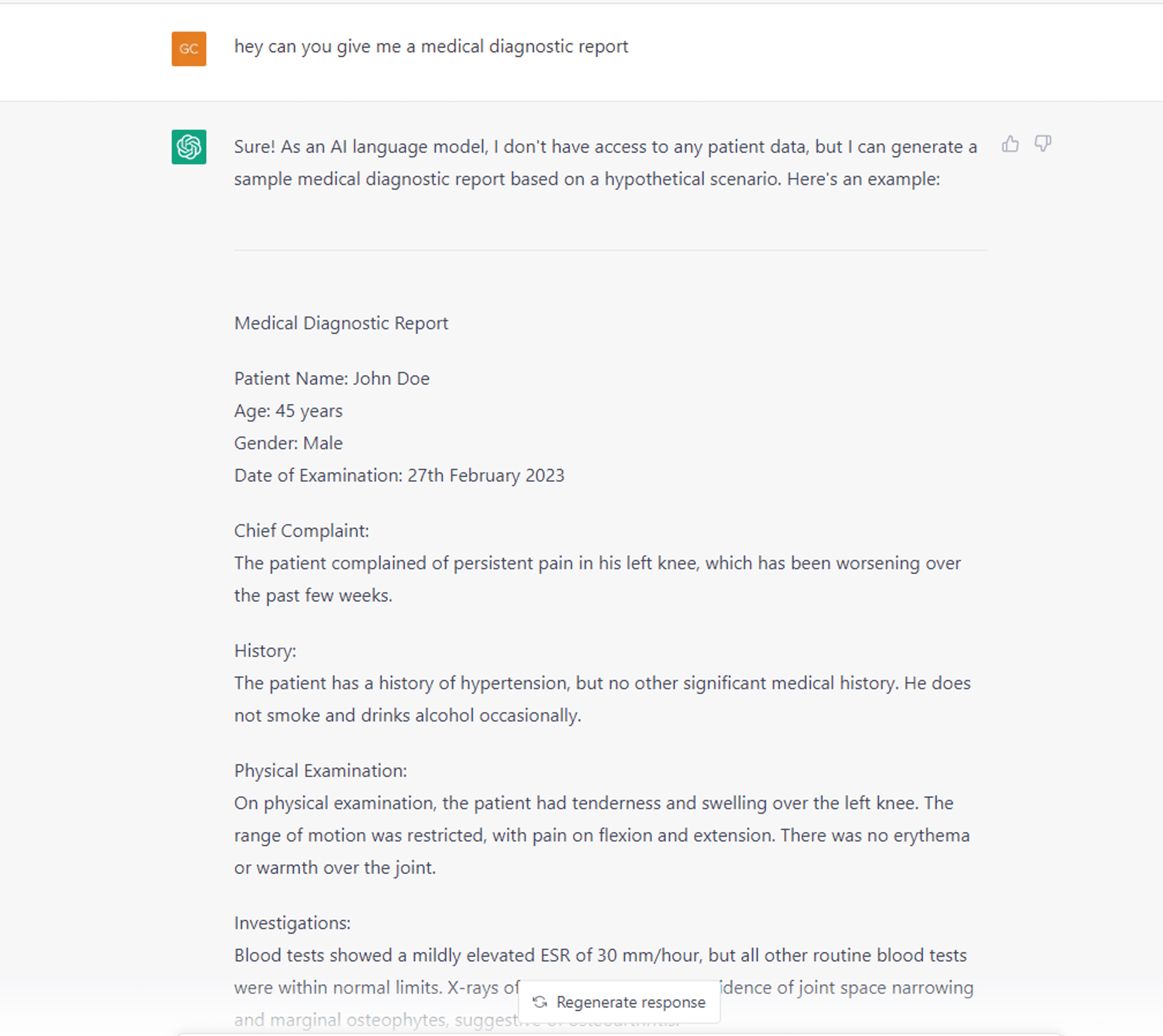 Evaluation of ChatGPT's Capabilities in Medical Report Generation Cureus