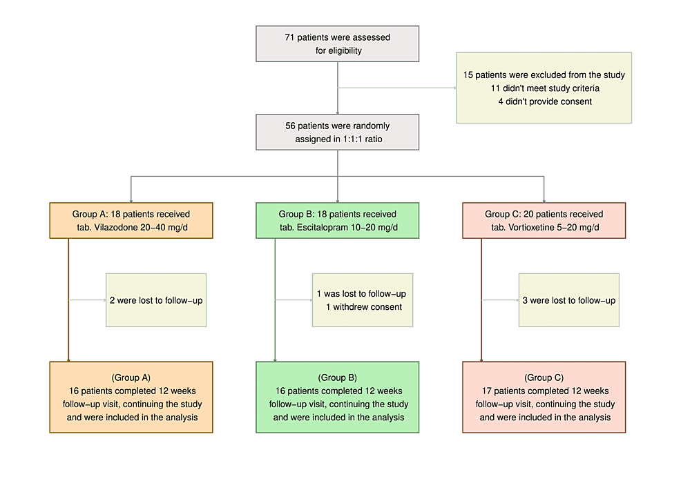 Clinical study design and organization. (A) Consort diagram. (B) Study