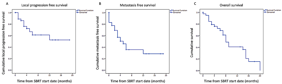 Kaplan-Meier-univariate-analyses-of-local-progression-free-survival-(A),-metastasis-free-survival-(B)-and-overall-survival-(C)